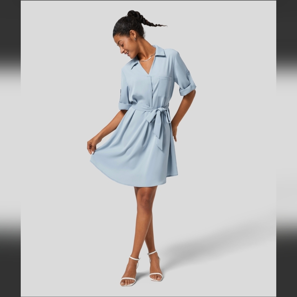 Roll Up Sleeve Work Shirt Dress